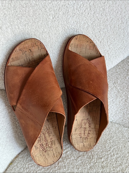 Kork-Ease Shoes - Kork-Ease Cognac Leather Crossover Slide Sandals